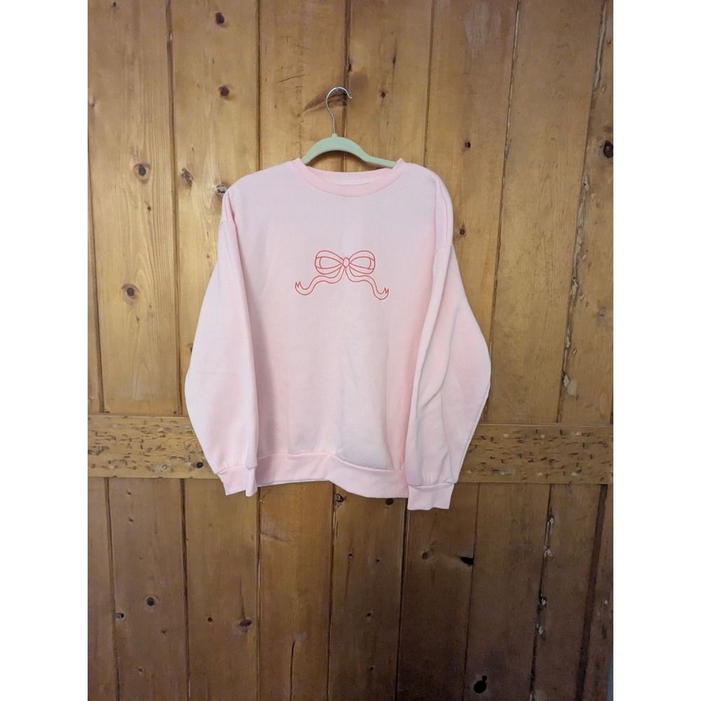 Pink Embroidered Bow Sweatshirt Crewneck Pullover Balletcore Coquette Aesthetic
